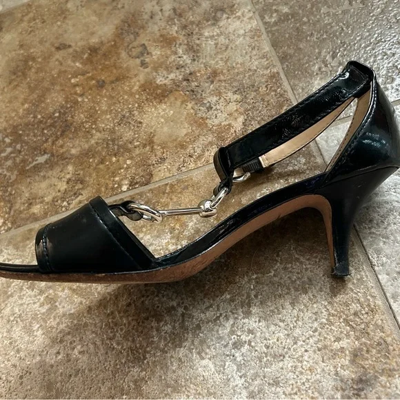 PRICE CUT!!  Coach Black Patent Leather Sandals with Silver Accents - Picture 2 of 7